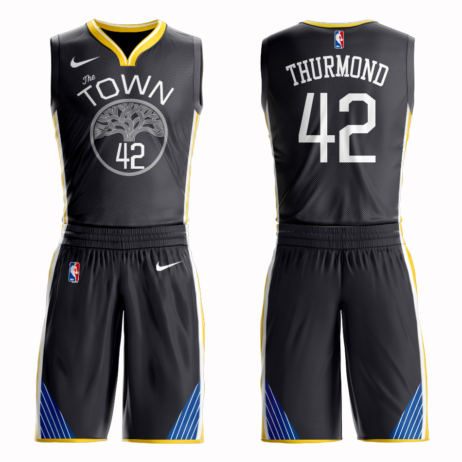 Men 2019 NBA Nike Golden State Warriors #42 Thurmond black Customized jersey